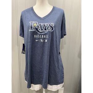 Nike Tampa Bay Rays Baseball V Neck T Shirt Women's XL Blue MLB Licensed